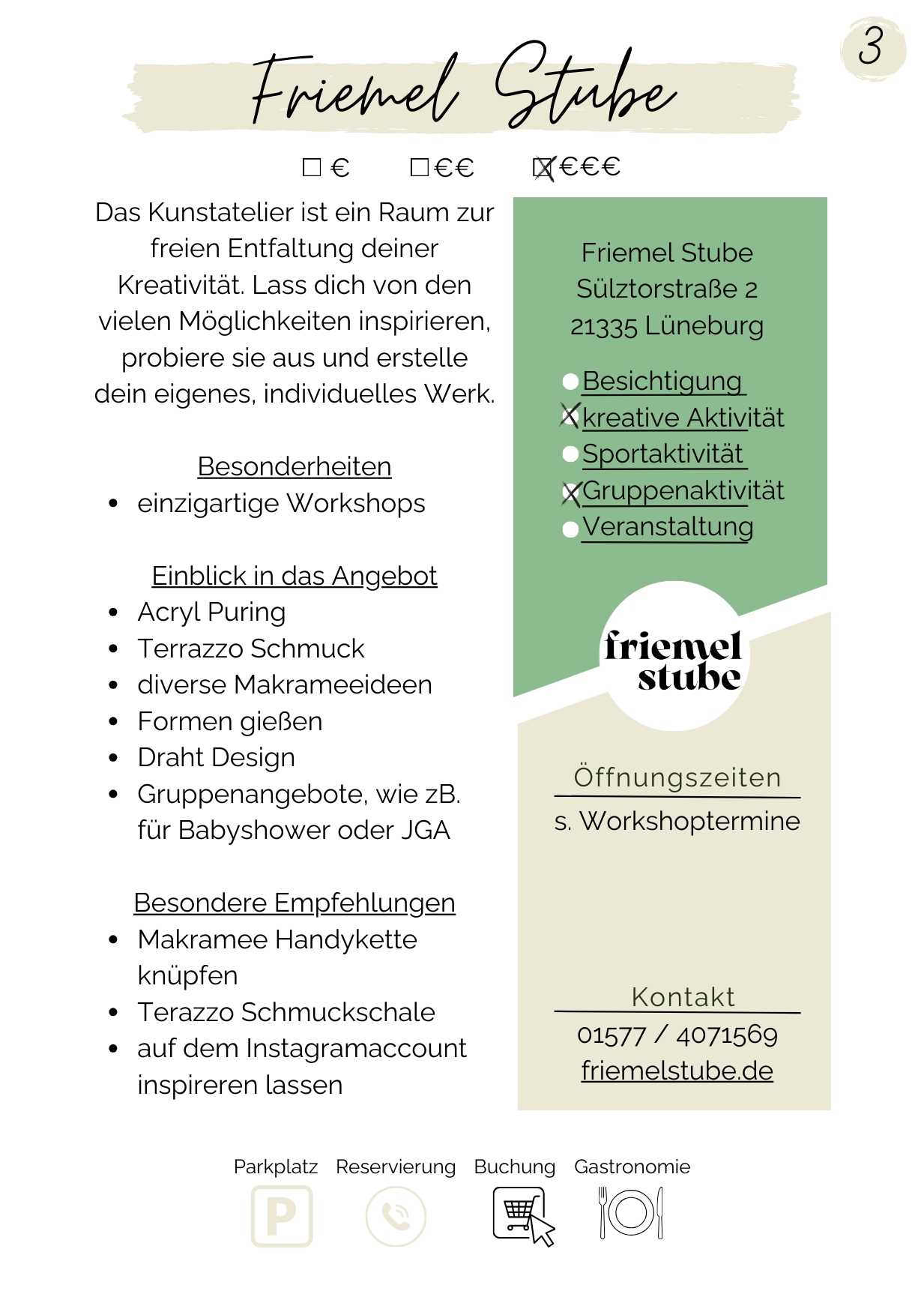 Reiseführer Vegan und Nachhaltig durch Lüneburg, Beispielseite eines Unternehmens für eine Aktivität